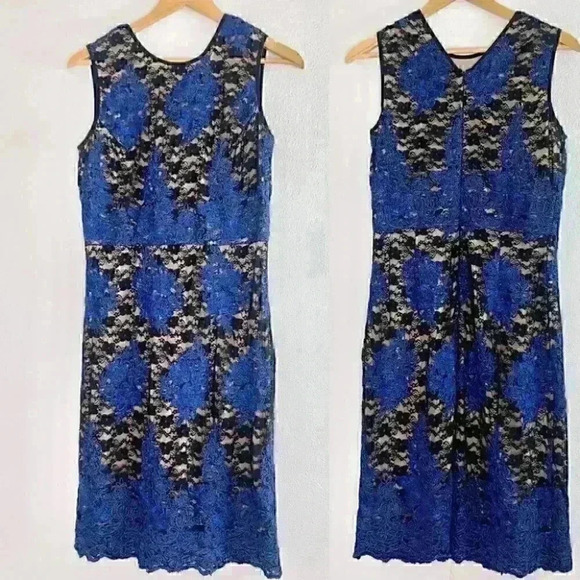 Donna Ricco Dresses & Skirts - Donna Rocco black blue nude lace sheath dress 10